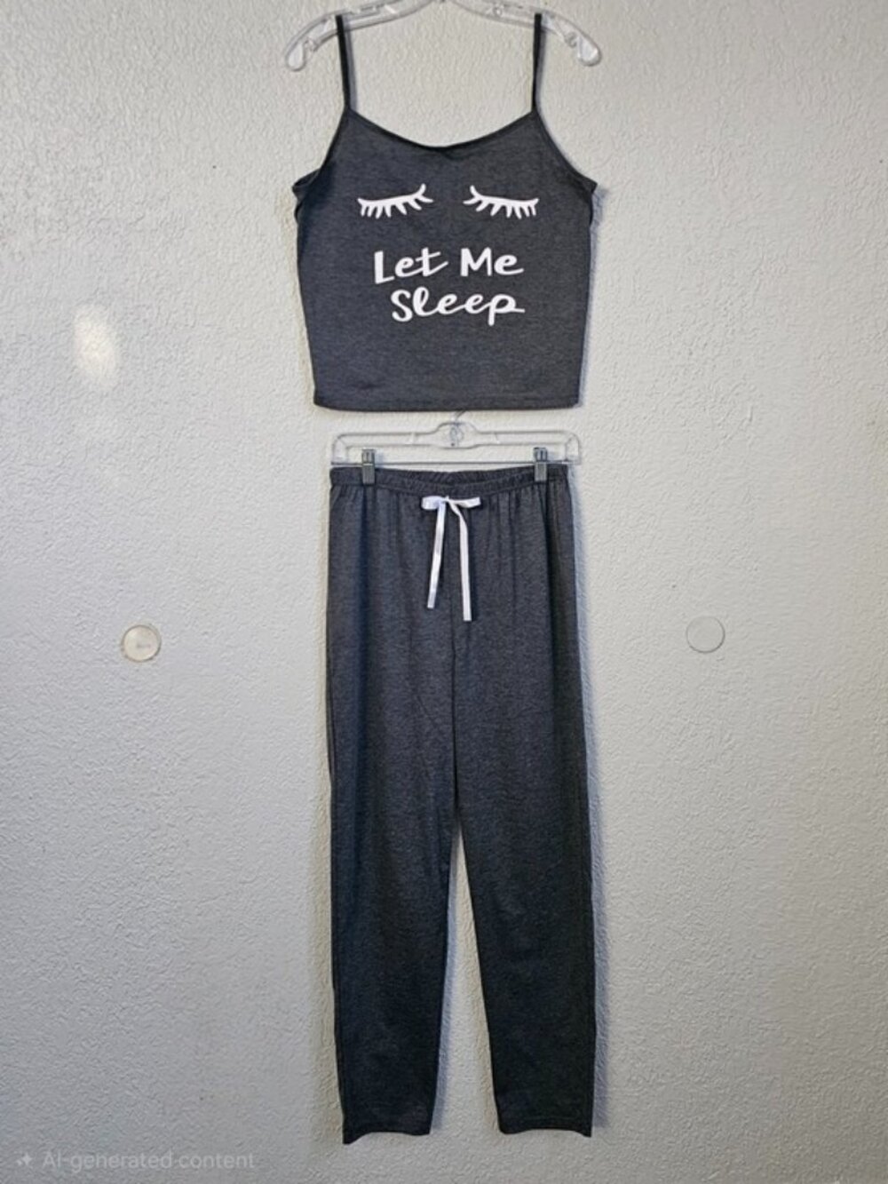 SHEIN Charcoal Gray 'Let Me Sleep' Pajama Set with White Accents Size M